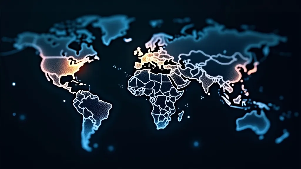 Propojené uzly zemí na mapě světa spojené zářícími linkami