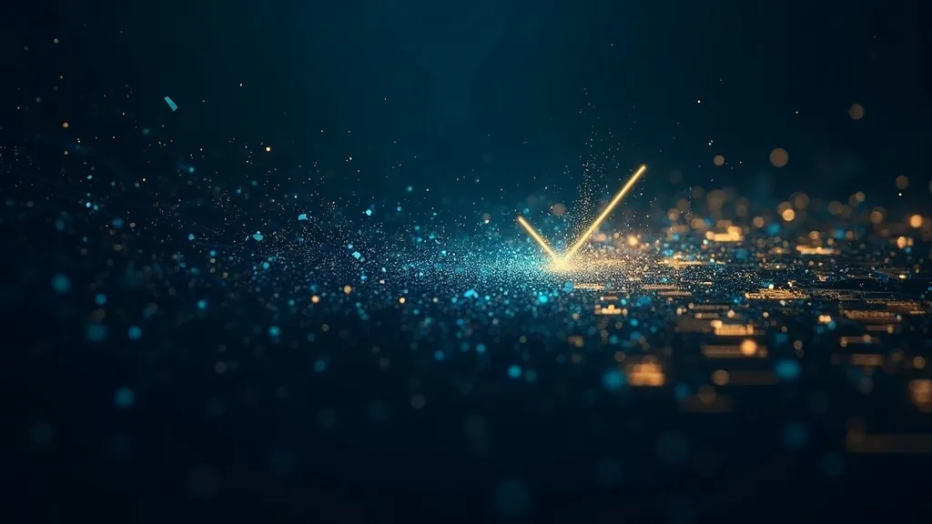 Tangled messy data resolving into an ordered glowing structure with a validation glow