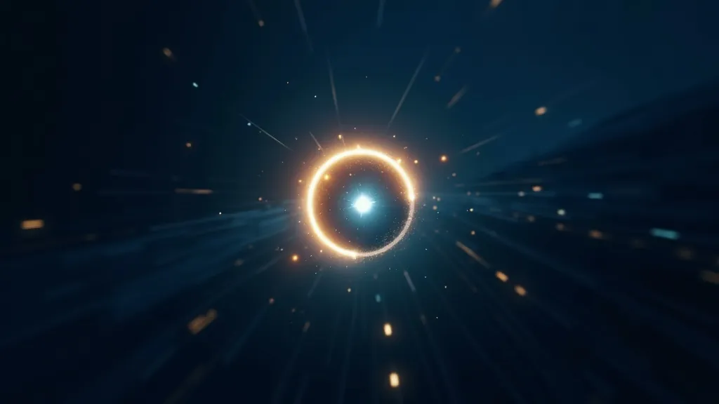 Abstraktes leuchtendes Persona-Emblem in dunklem Indigo mit Cyan- und Goldakzenten als Symbol für eine digitale Identität