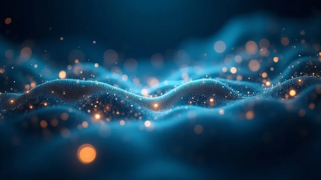 Glowing cyan filter catching specific gold tokens from a flowing stream of data on a dark indigo background