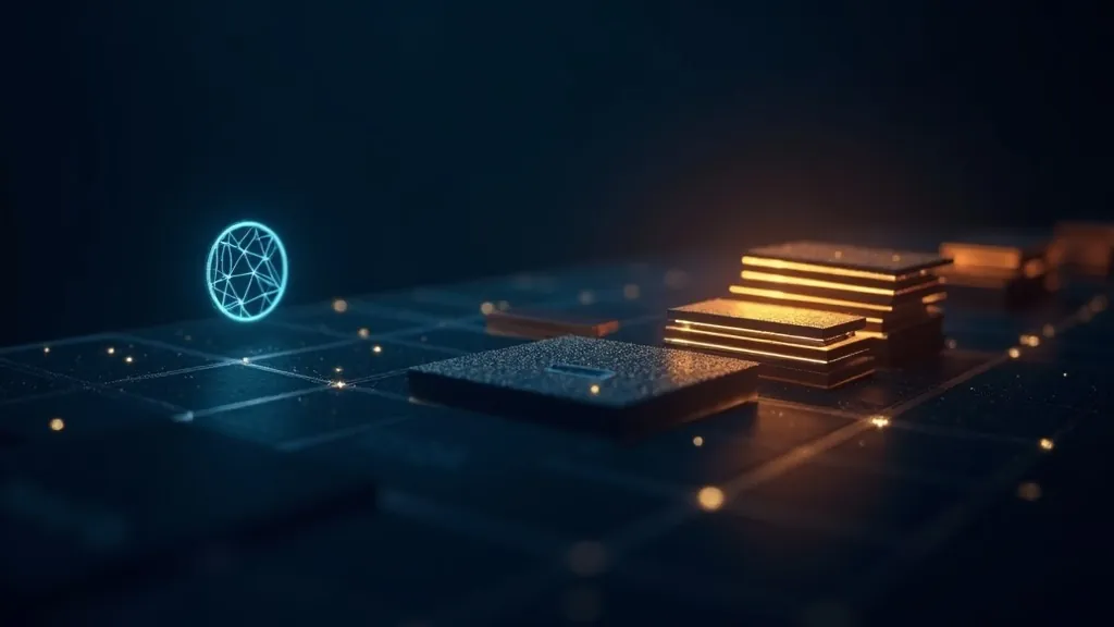 ሊስፋፋ የሚችል wireframe አዶ ከጎኑ ንፁህ ተደራርበው ካሉ በሲያንና ወርቃማ የሚያንጸባርቁ የፒክሰል ንጣፎች ጋር